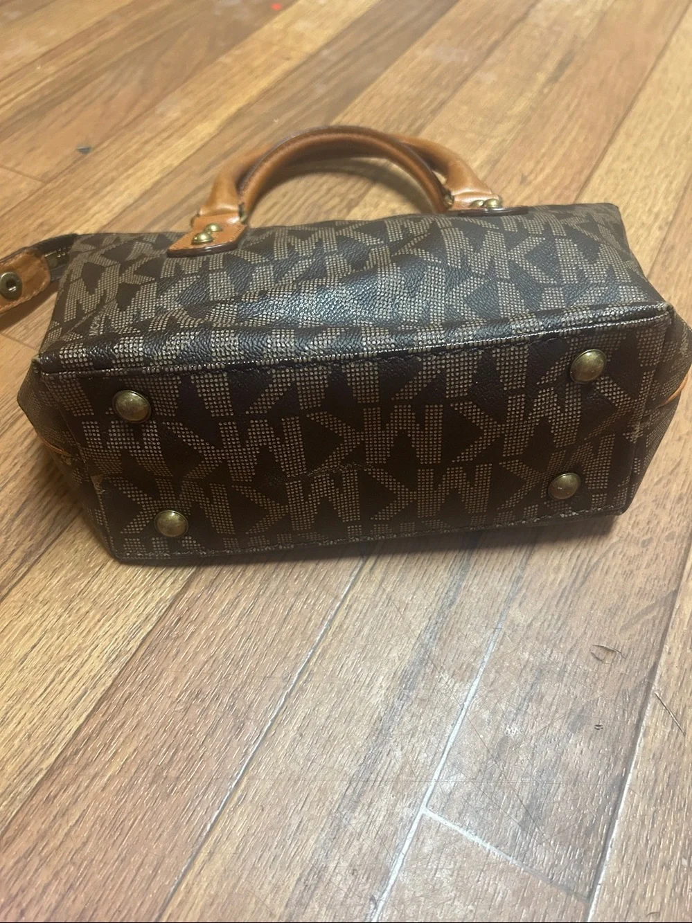 Michael Kors Brown MK Logo Satchel with Tan Handles